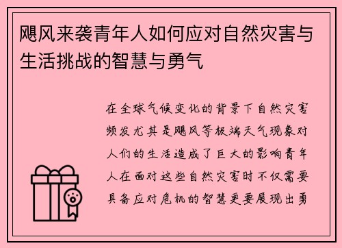 飓风来袭青年人如何应对自然灾害与生活挑战的智慧与勇气